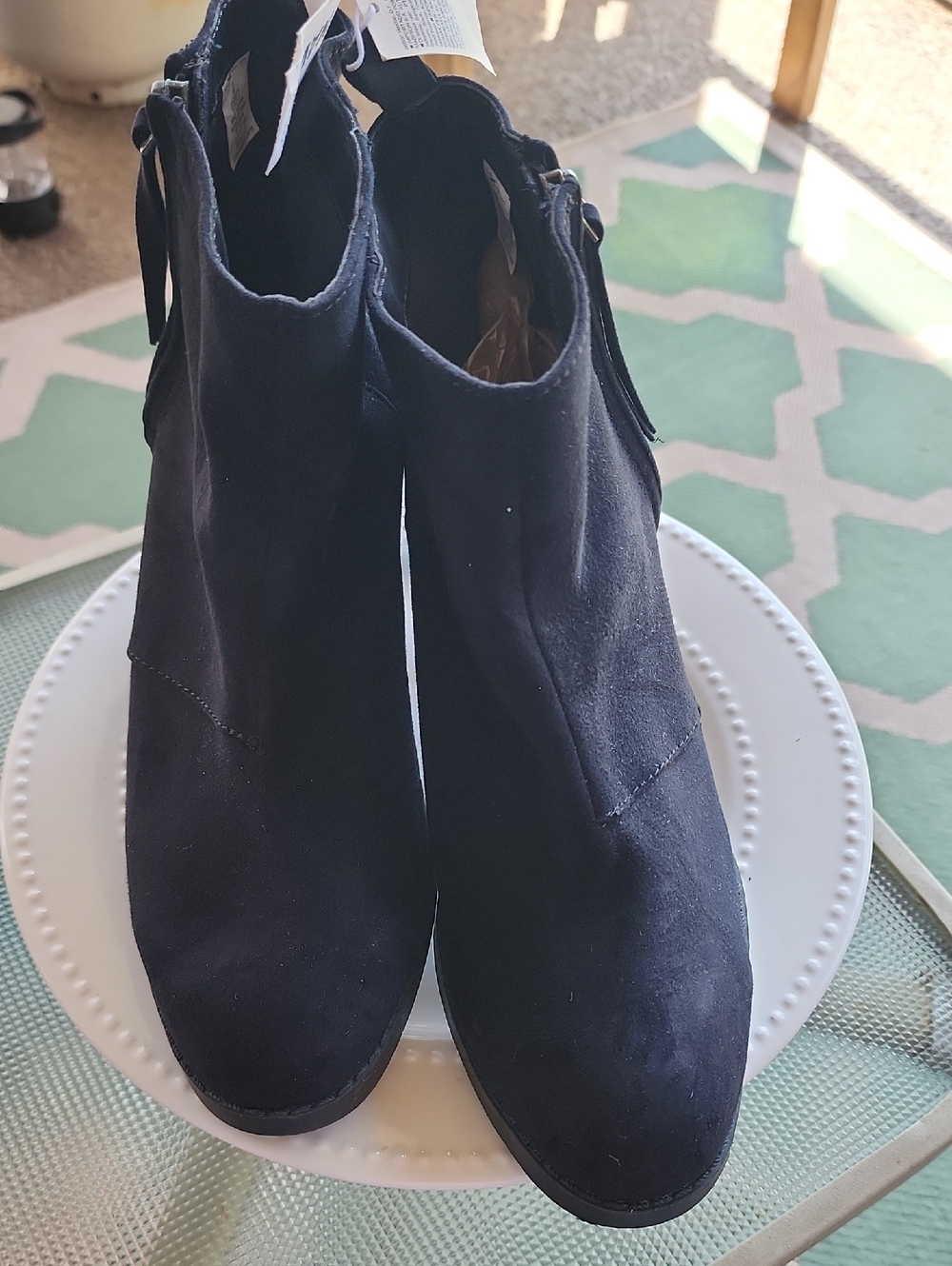Old Navy Black Suede Ankle Booties with Side Zipper